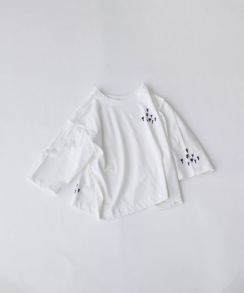 nop de nod(ノップドゥノッド)の「USコットンフラワー刺繍5分袖Tシャツ(Tシャツ/カットソー・レディース・オフホワイト/ライトピンク/ブラック・3)」の16枚目の写真