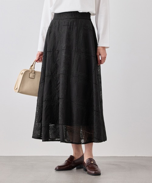 ROPE' PICNIC(ロペピクニック)の「刺繍レースフレアスカート(スカート・レディース・ホワイト/ブラック・FREE)」の2枚目の写真