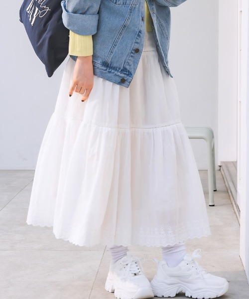 RETRO GIRL(レトロガール)の「コットンレースフレアSK(スカート・レディース・ホワイト/ブラック・FREE)」の1枚目の写真