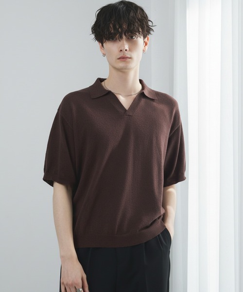 CIYOT(シヨウト)の「【CIYOT】ブークレ ショート スキッパーニットポロシャツ<接触冷感・UVカット・ウォッシャブル>(ポロシャツ・メンズ・グレー/ブラック/グレイッシュベージュ/ネイビー/ブラウン・S/M/L)」の3枚目の写真