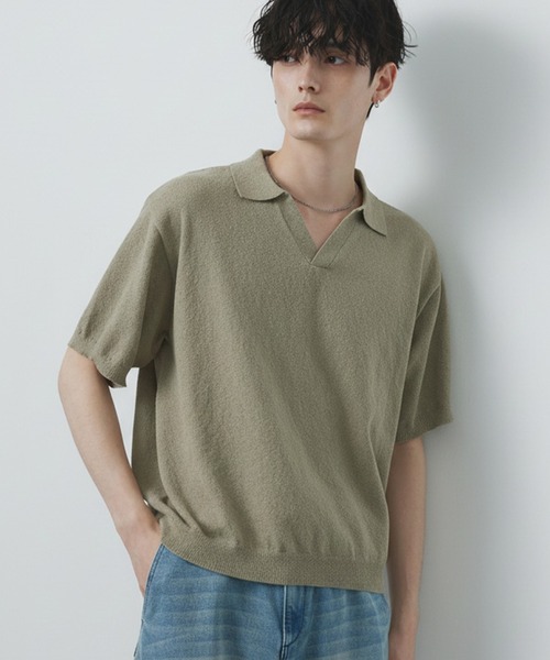 CIYOT(シヨウト)の「【CIYOT】ブークレ ショート スキッパーニットポロシャツ<接触冷感・UVカット・ウォッシャブル>(ポロシャツ・メンズ・グレー/ブラック/グレイッシュベージュ/ネイビー/ブラウン・S/M/L)」の4枚目の写真