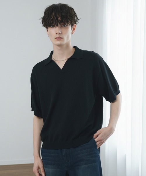 CIYOT(シヨウト)の「【CIYOT】ブークレ ショート スキッパーニットポロシャツ<接触冷感・UVカット・ウォッシャブル>(ポロシャツ・メンズ・グレー/ブラック/グレイッシュベージュ/ネイビー/ブラウン・S/M/L)」の1枚目の写真