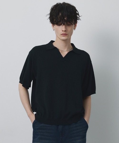 CIYOT(シヨウト)の「【CIYOT】ブークレ ショート スキッパーニットポロシャツ<接触冷感・UVカット・ウォッシャブル>(ポロシャツ・メンズ・グレー/ブラック/グレイッシュベージュ/ネイビー/ブラウン・S/M/L)」の8枚目の写真