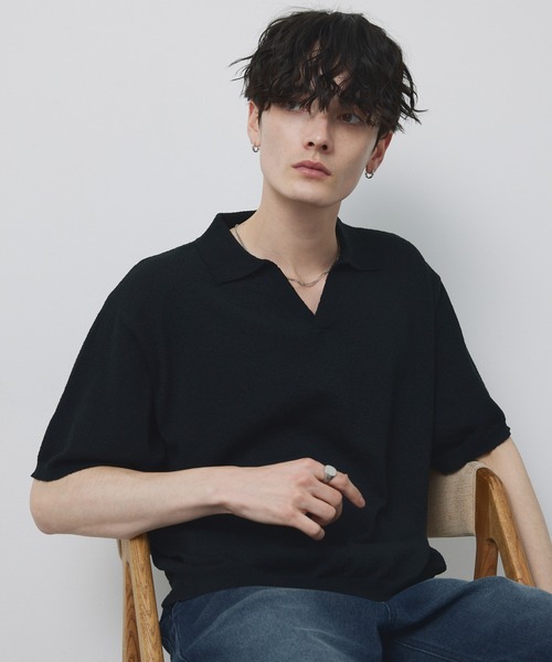 CIYOT(シヨウト)の「【CIYOT】ブークレ ショート スキッパーニットポロシャツ<接触冷感・UVカット・ウォッシャブル>(ポロシャツ・メンズ・グレー/ブラック/グレイッシュベージュ/ネイビー/ブラウン・S/M/L)」の9枚目の写真