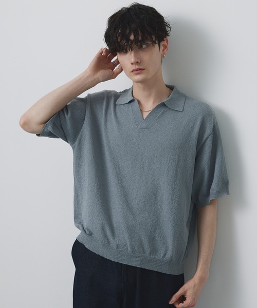 CIYOT(シヨウト)の「【CIYOT】ブークレ ショート スキッパーニットポロシャツ<接触冷感・UVカット・ウォッシャブル>(ポロシャツ・メンズ・グレー/ブラック/グレイッシュベージュ/ネイビー/ブラウン・S/M/L)」の10枚目の写真