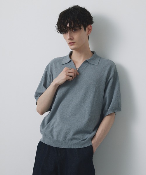 CIYOT(シヨウト)の「【CIYOT】ブークレ ショート スキッパーニットポロシャツ<接触冷感・UVカット・ウォッシャブル>(ポロシャツ・メンズ・グレー/ブラック/グレイッシュベージュ/ネイビー/ブラウン・S/M/L)」の11枚目の写真