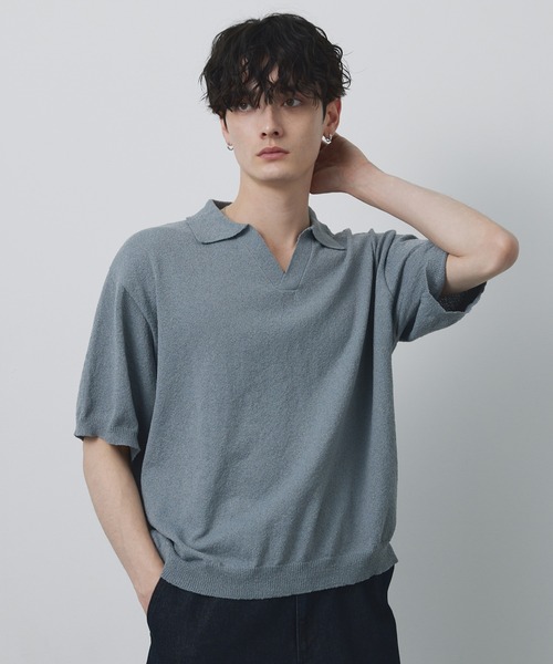 CIYOT(シヨウト)の「【CIYOT】ブークレ ショート スキッパーニットポロシャツ<接触冷感・UVカット・ウォッシャブル>(ポロシャツ・メンズ・グレー/ブラック/グレイッシュベージュ/ネイビー/ブラウン・S/M/L)」の12枚目の写真