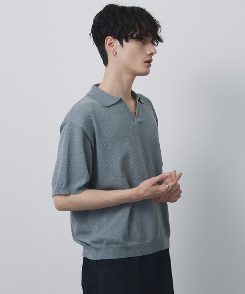 CIYOT(シヨウト)の「【CIYOT】ブークレ ショート スキッパーニットポロシャツ<接触冷感・UVカット・ウォッシャブル>(ポロシャツ・メンズ・グレー/ブラック/グレイッシュベージュ/ネイビー/ブラウン・S/M/L)」の13枚目の写真