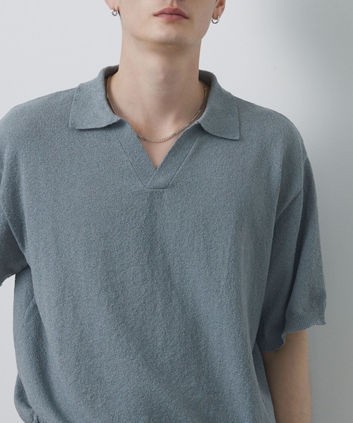 CIYOT(シヨウト)の「【CIYOT】ブークレ ショート スキッパーニットポロシャツ<接触冷感・UVカット・ウォッシャブル>(ポロシャツ・メンズ・グレー/ブラック/グレイッシュベージュ/ネイビー/ブラウン・S/M/L)」の15枚目の写真