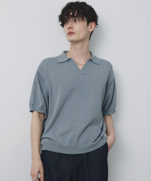 CIYOT(シヨウト)の「【CIYOT】ブークレ ショート スキッパーニットポロシャツ<接触冷感・UVカット・ウォッシャブル>(ポロシャツ・メンズ・グレー/ブラック/グレイッシュベージュ/ネイビー/ブラウン・S/M/L)」の16枚目の写真