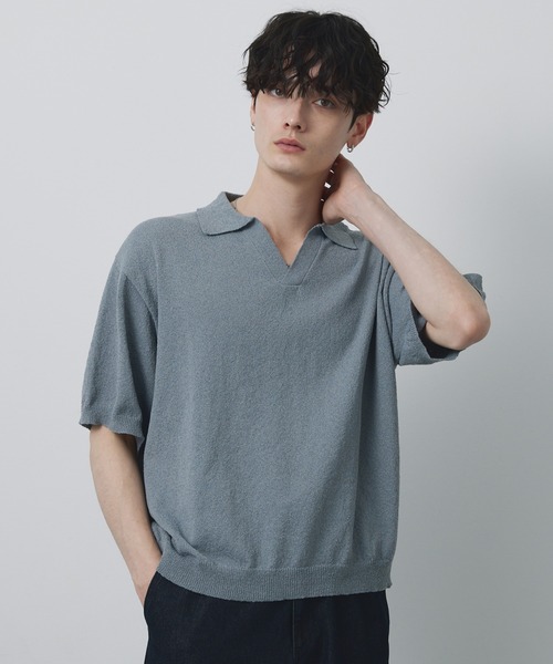 CIYOT(シヨウト)の「【CIYOT】ブークレ ショート スキッパーニットポロシャツ<接触冷感・UVカット・ウォッシャブル>(ポロシャツ・メンズ・グレー/ブラック/グレイッシュベージュ/ネイビー/ブラウン・S/M/L)」の17枚目の写真