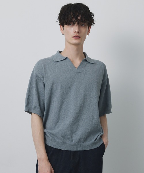CIYOT(シヨウト)の「【CIYOT】ブークレ ショート スキッパーニットポロシャツ<接触冷感・UVカット・ウォッシャブル>(ポロシャツ・メンズ・グレー/ブラック/グレイッシュベージュ/ネイビー/ブラウン・S/M/L)」の21枚目の写真