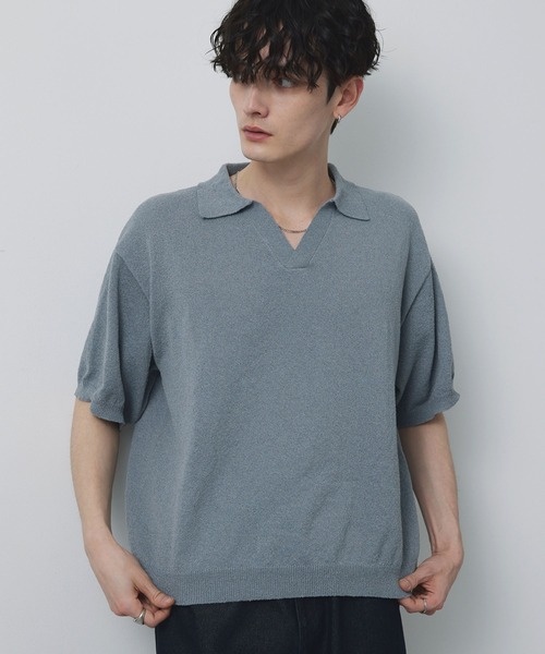 CIYOT(シヨウト)の「【CIYOT】ブークレ ショート スキッパーニットポロシャツ<接触冷感・UVカット・ウォッシャブル>(ポロシャツ・メンズ・グレー/ブラック/グレイッシュベージュ/ネイビー/ブラウン・S/M/L)」の22枚目の写真