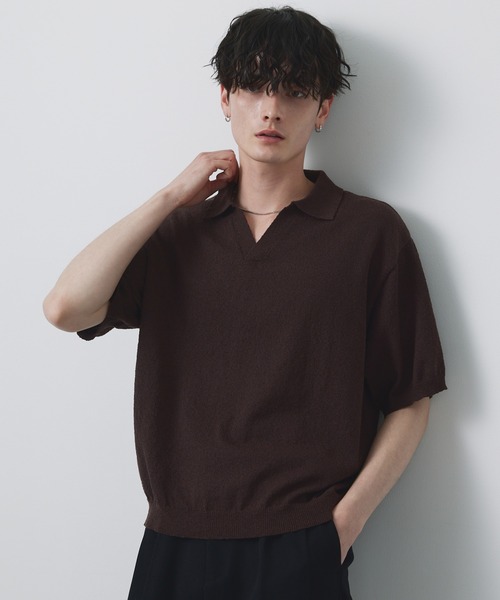 CIYOT(シヨウト)の「【CIYOT】ブークレ ショート スキッパーニットポロシャツ<接触冷感・UVカット・ウォッシャブル>(ポロシャツ・メンズ・グレー/ブラック/グレイッシュベージュ/ネイビー/ブラウン・S/M/L)」の21枚目の写真