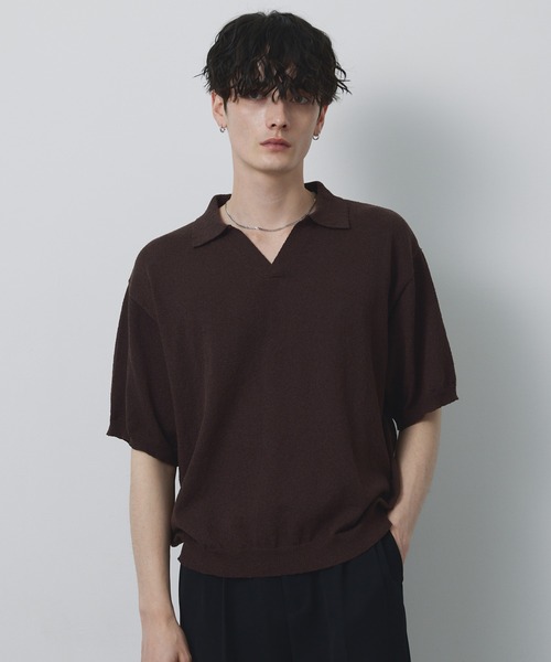 CIYOT(シヨウト)の「【CIYOT】ブークレ ショート スキッパーニットポロシャツ<接触冷感・UVカット・ウォッシャブル>(ポロシャツ・メンズ・グレー/ブラック/グレイッシュベージュ/ネイビー/ブラウン・S/M/L)」の22枚目の写真