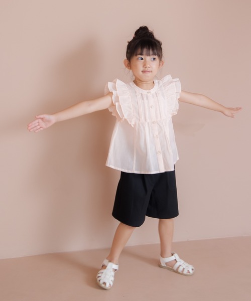 MAKE YOUR DAY（メイクユアデイ）の「フリルブラウス■80～140cm（シャツ/ブラウス・キッズ・サックスブルー/ピンク/オフホワイト・130/140/80/90/110/120/100）」の5枚目の写真