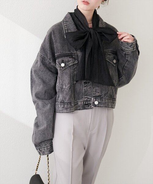 natural couture(ナチュラルクチュール)の「ショートデニムジャケット(デニムジャケット・レディース・ブラック/ブルー/サックスブルー・FREE)」の4枚目の写真