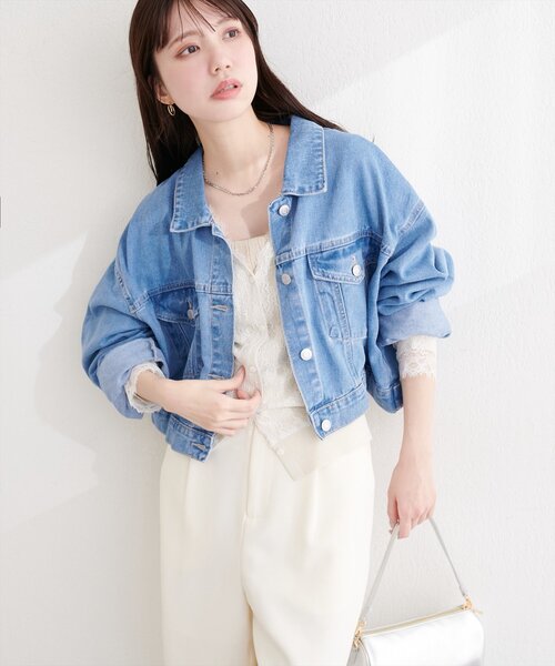 natural couture(ナチュラルクチュール)の「ショートデニムジャケット(デニムジャケット・レディース・ブラック/ブルー/サックスブルー・FREE)」の21枚目の写真