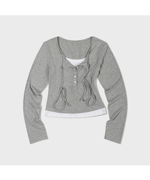 MOAA（モア）の「ホルターネックストリングレイヤードロングスリーブ (メランジェグレー)（Tシャツ/カットソー）」