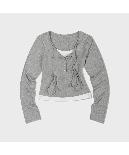 MOAA(モア)の「ホルターネックストリングレイヤードロングスリーブ (メランジェグレー)(Tシャツ/カットソー・レディース・その他・FREE)」の2枚目の写真
