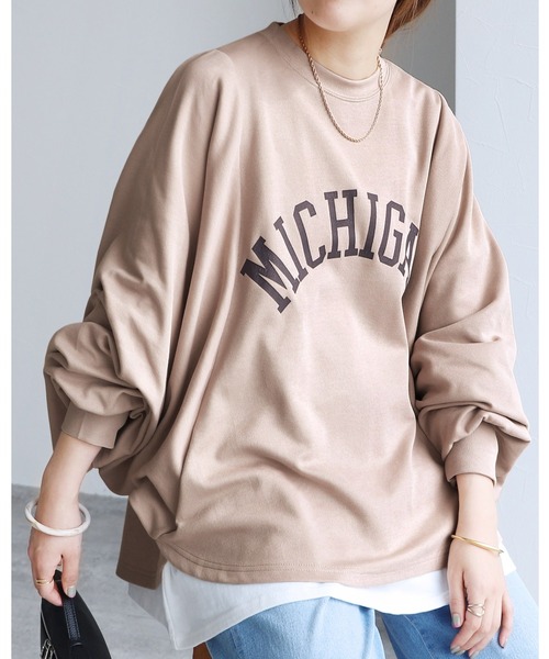 reca（レカ）の「袖ボリュームドルマンプルオーバー（Tシャツ/カットソー・レディース・グレイッシュベージュ/トップグレー/チャコール・FREE）」の3枚目の写真