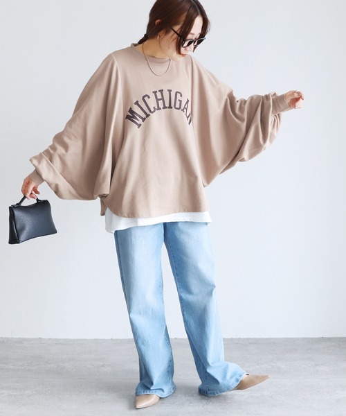 reca（レカ）の「袖ボリュームドルマンプルオーバー（Tシャツ/カットソー・レディース・グレイッシュベージュ/トップグレー/チャコール・FREE）」の9枚目の写真