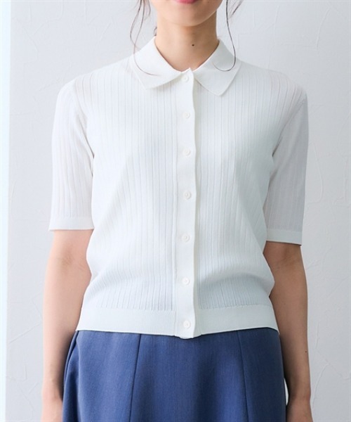 7days Life Styling(セブンデイズライフスタイリング)の「【接触冷感】リブニットポロカーディガン(UVカット・毛玉になりにくい・遮熱)(カーディガン/ボレロ・レディース・ブラック/オフホワイト/杢グレー・3L/LL/L/M/S)」の13枚目の写真