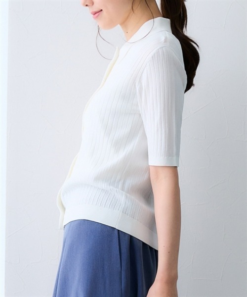 7days Life Styling(セブンデイズライフスタイリング)の「【接触冷感】リブニットポロカーディガン(UVカット・毛玉になりにくい・遮熱)(カーディガン/ボレロ・レディース・ブラック/オフホワイト/杢グレー・3L/LL/L/M/S)」の14枚目の写真