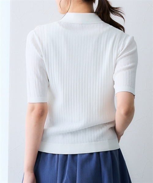 7days Life Styling(セブンデイズライフスタイリング)の「【接触冷感】リブニットポロカーディガン(UVカット・毛玉になりにくい・遮熱)(カーディガン/ボレロ・レディース・ブラック/オフホワイト/杢グレー・3L/LL/L/M/S)」の15枚目の写真