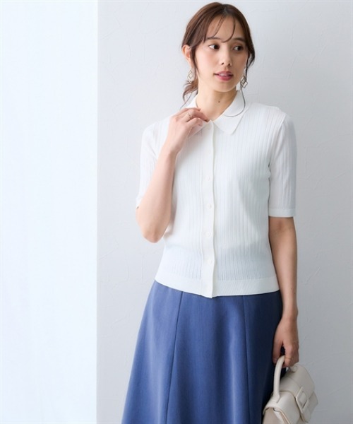 7days Life Styling(セブンデイズライフスタイリング)の「【接触冷感】リブニットポロカーディガン(UVカット・毛玉になりにくい・遮熱)(カーディガン/ボレロ・レディース・ブラック/オフホワイト/杢グレー・3L/LL/L/M/S)」の4枚目の写真