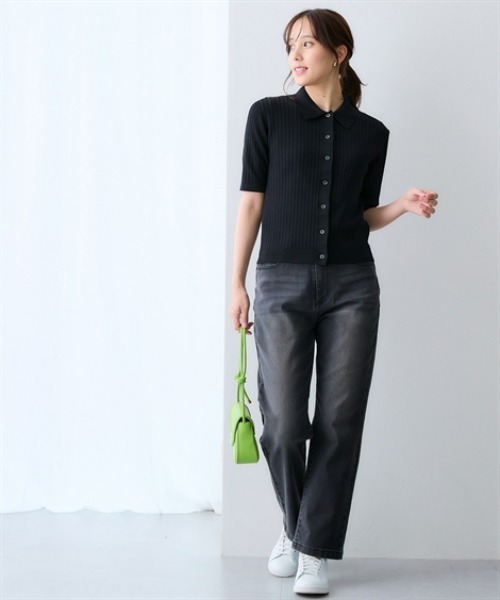 7days Life Styling(セブンデイズライフスタイリング)の「【接触冷感】リブニットポロカーディガン(UVカット・毛玉になりにくい・遮熱)(カーディガン/ボレロ・レディース・ブラック/オフホワイト/杢グレー・3L/LL/L/M/S)」の9枚目の写真