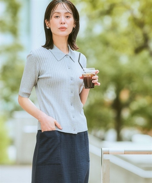 7days Life Styling(セブンデイズライフスタイリング)の「【接触冷感】リブニットポロカーディガン(UVカット・毛玉になりにくい・遮熱)(カーディガン/ボレロ・レディース・ブラック/オフホワイト/杢グレー・3L/LL/L/M/S)」の10枚目の写真