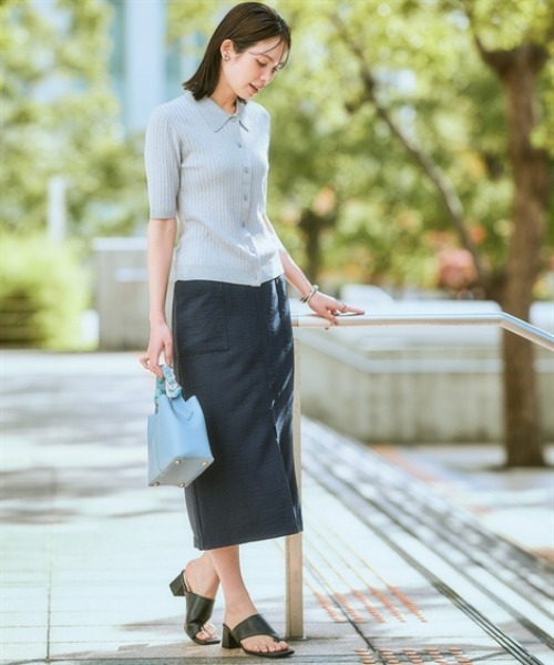 7days Life Styling(セブンデイズライフスタイリング)の「【接触冷感】リブニットポロカーディガン(UVカット・毛玉になりにくい・遮熱)(カーディガン/ボレロ・レディース・ブラック/オフホワイト/杢グレー・3L/LL/L/M/S)」の12枚目の写真