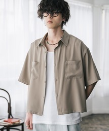 接触冷感 オーバーサイズとろみショート丈半袖シャツ/短丈ハーフスリーブシャツ