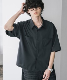 接触冷感 オーバーサイズとろみショート丈半袖シャツ/短丈ハーフスリーブシャツ