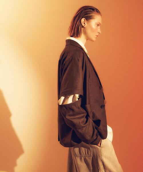 CONVERSE TOKYO（コンバーストウキョウ）の「【HL】LINEN LIKE 2WAY TAILORED JACKET（テーラードジャケット・レディース・グレー/ブラウン・FREE）」の3枚目の写真