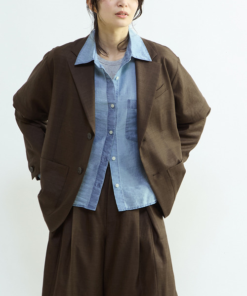 CONVERSE TOKYO（コンバーストウキョウ）の「【HL】LINEN LIKE 2WAY TAILORED JACKET（テーラードジャケット・レディース・グレー/ブラウン・FREE）」の6枚目の写真