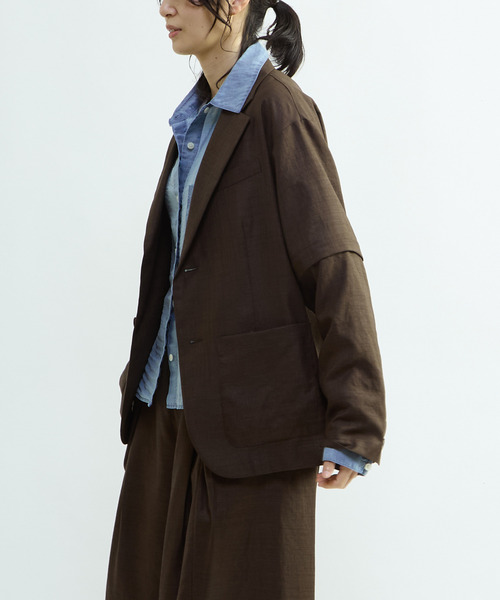 CONVERSE TOKYO（コンバーストウキョウ）の「【HL】LINEN LIKE 2WAY TAILORED JACKET（テーラードジャケット・レディース・グレー/ブラウン・FREE）」の7枚目の写真
