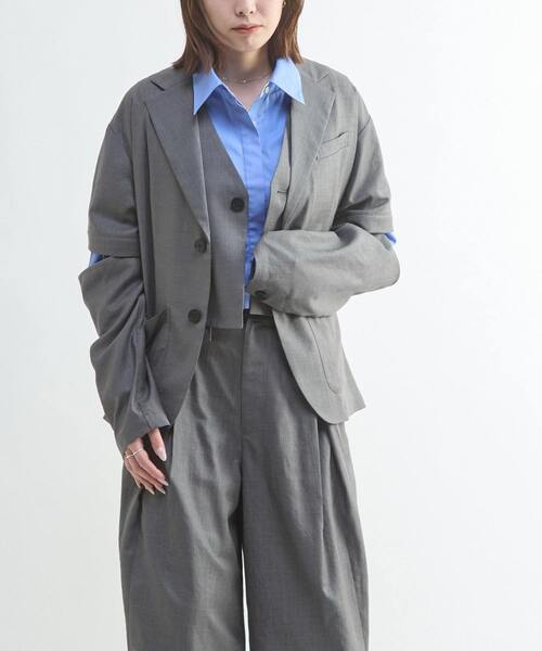 CONVERSE TOKYO（コンバーストウキョウ）の「【HL】LINEN LIKE 2WAY TAILORED JACKET（テーラードジャケット・レディース・グレー/ブラウン・FREE）」の17枚目の写真