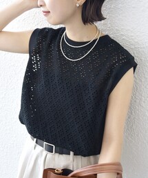 〈手洗い可能〉アイレット ノースリーブ フレア プルオーバー