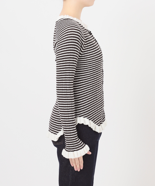 SLOBE IENA（スローブイエナ）の「《追加3》tyn.TGOR/トゴール フリルカーディガン J0102（カーディガン/ボレロ・レディース・ブラック/ライトグレー・FREE）」の8枚目の写真