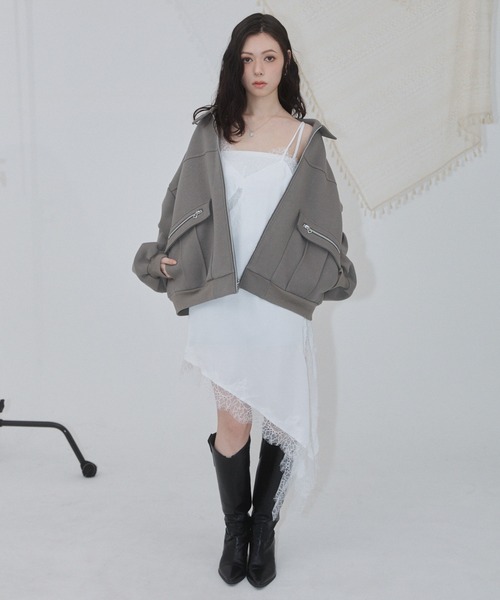 ENVYM（アンビー）の「サテンレースアシメワンピース（ワンピース・レディース・ブラック/ブラウン/ホワイト・FREE）」の14枚目の写真