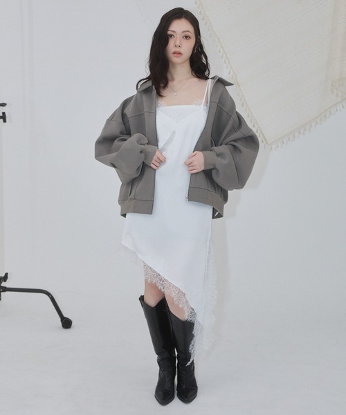 ENVYM（アンビー）の「サテンレースアシメワンピース（ワンピース・レディース・ブラック/ブラウン/ホワイト・FREE）」の15枚目の写真