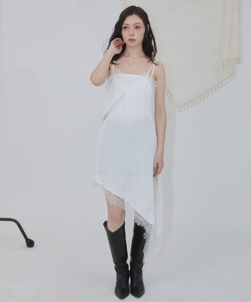 ENVYM（アンビー）の「サテンレースアシメワンピース（ワンピース・レディース・ブラック/ブラウン/ホワイト・FREE）」の9枚目の写真