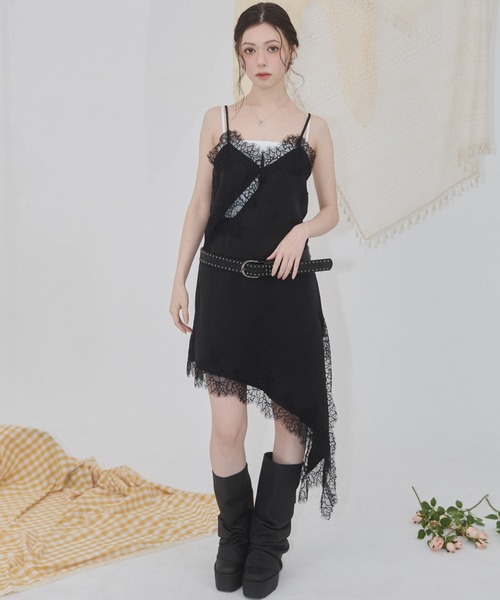 ENVYM（アンビー）の「サテンレースアシメワンピース（ワンピース・レディース・ブラック/ブラウン/ホワイト・FREE）」の16枚目の写真