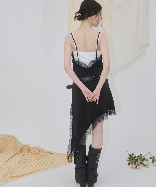 ENVYM（アンビー）の「サテンレースアシメワンピース（ワンピース・レディース・ブラック/ブラウン/ホワイト・FREE）」の20枚目の写真