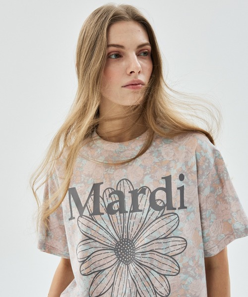 Mardi Mercredi(マルディメクルディ)の「TSHIRT FLEUR FLOWERMARDI / Tシャツ フルール フラワーマルディ(Tシャツ/カットソー・レディース・ピンクベージュ/ベージュ/パープル/ブルーグレー・FREE)」の4枚目の写真