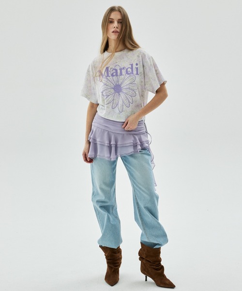 Mardi Mercredi(マルディメクルディ)の「TSHIRT FLEUR FLOWERMARDI / Tシャツ フルール フラワーマルディ(Tシャツ/カットソー・レディース・ピンクベージュ/ベージュ/パープル/ブルーグレー・FREE)」の12枚目の写真