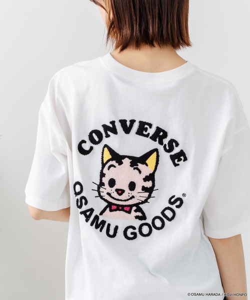CONVERSE(コンバース)の「【CONVERSE/コンバース】【着るだけでコーディネートの主役に!】CONVERSE×OSAMUGOODS 天竺 CAT サガラ刺繍Tシャツ キャラクター カジュアル レトロポップ ギフト(Tシャツ/カットソー・レディース・ブラック/ホワイト・LARGE/MEDIUM)」の1枚目の写真