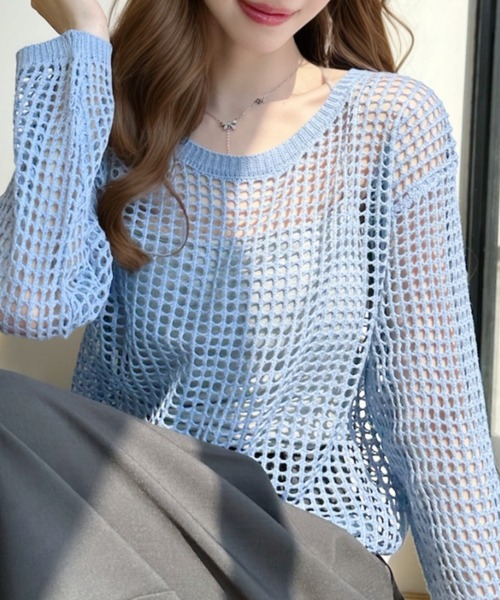 Ada.(エイダ)の「メッシュ編み オーバー ニット(ニット/セーター・レディース・ブラック/ブルー/ベージュ/ホワイト・FREE)」の5枚目の写真
